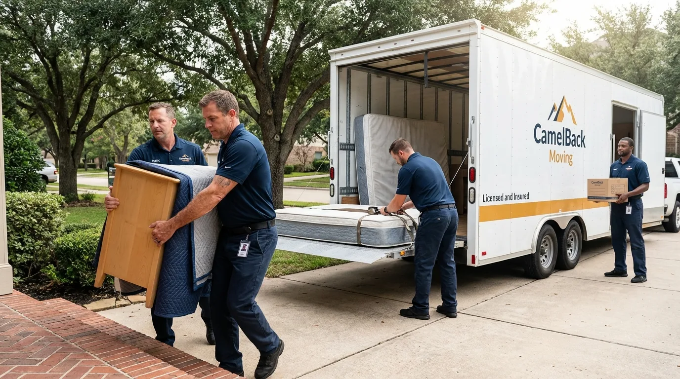 Crew loading residential truck for cross-state move from Caney, KS