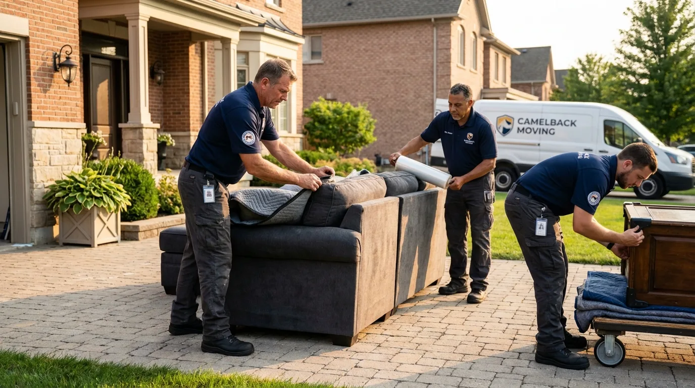 Large estate moving crew wrapping furniture in Caney, KS