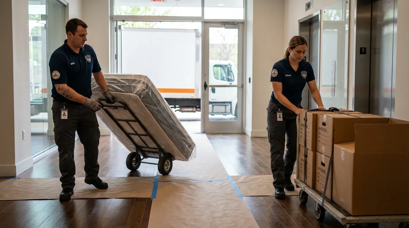 Professional apartment movers loading elevator in Caney, KS